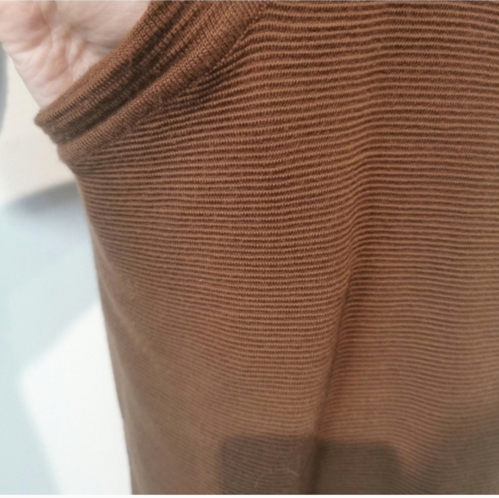 Vintage Knit Neutral Brown Wool Blend Minimalist Medium Wool Blend Dress Pockets - Picture 4 of 10
